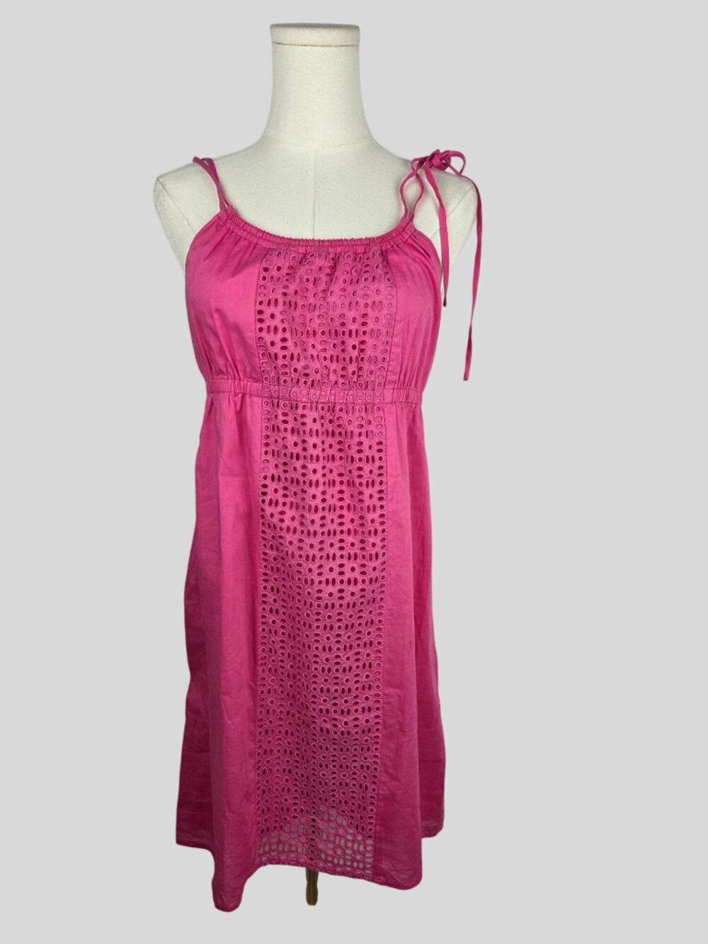 J.Crew Pink Eyelet Sundress Size S Adjustable Straps Babydoll Y2K Barbie Cotton